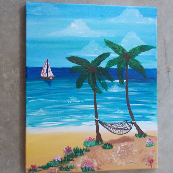 "Seaside Vacation" acrylic painting, 16"x20" - Picture 3 of 3